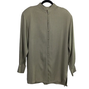 Annie Alexander Silk Work Clothes Mock Collar Long Sleeve Button Down Shirt L